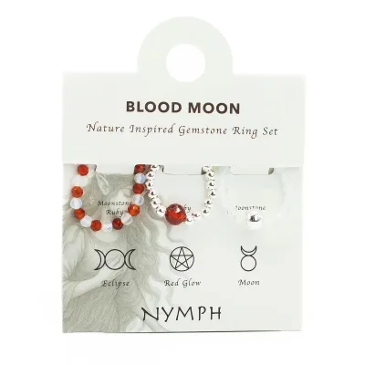 Conjunto de anillos de gema de ninfa - Luna de sangre