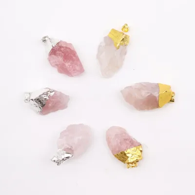 Colgantes de cuarzo rosa chapados en oro y plata (6 unidades surtidas)