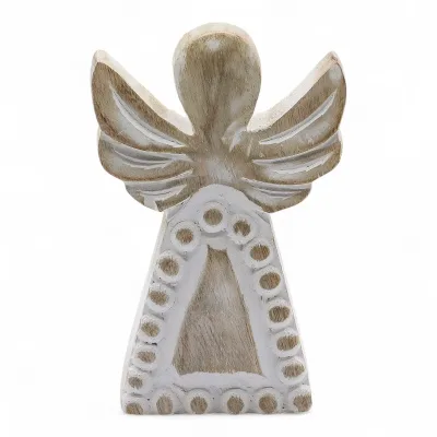 Ángel de madera de mango - lavado blanco