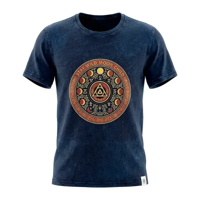 Nomad Sari Stonewashed Cotton T-Shirt - Mantente salvaje, hijo de la luna - Azul - Mediano