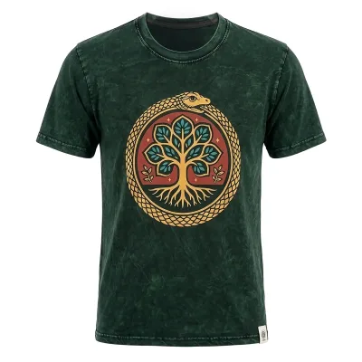 Nomad Sari Camiseta de algodón lavado a piedra - Árbol de la Vida - Verde - Grande
