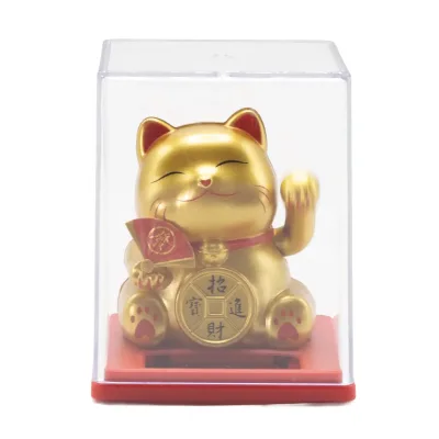 Mini gato de la fortuna con energía solar en una caja - Dorado