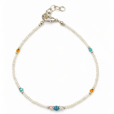 Pulsera de tobillo fina de howlita nepalí y con cuentas facetadas - (22 cm)
