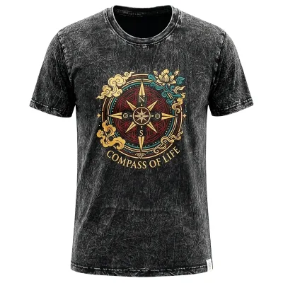 Nomad Sari Camiseta de algodón lavado a la piedra - Brújula de la Vida - Gris carbón - XL