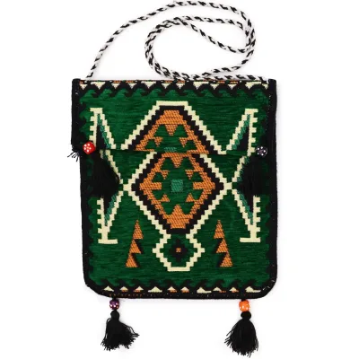 Bolso bandolera de fiesta Kilim verde esmeralda