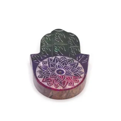 Porta-incienso Hamsa de esteatita 9x6cm - Flor de Loto