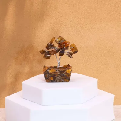 Mini árbol de piedras preciosas sobre base de orgonita - Ojo de tigre (15 piedras)