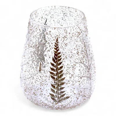 Portavelas de Vidrio floral natural - Cuenco grande - Pino (15x12cm)