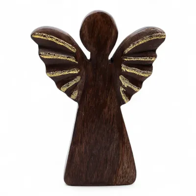 Ángel de madera de mango mediano - decoración dorada