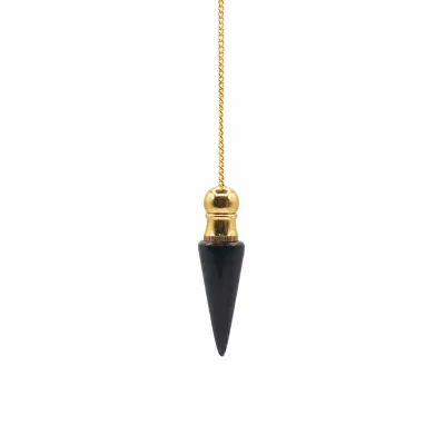 Péndulo de la Verdad - Descubrimiento de cavidad secreta - Ágata negra - bañado en oro