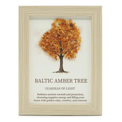 Cuadro de piedra preciosa - Árbol de la Vida - ámbar báltico (20x14.7x1cm)