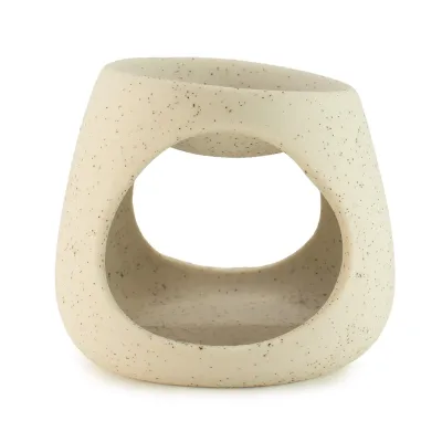Quemador de aceite cerámico Zen - Guijarro redondo - Blanco roto moteado