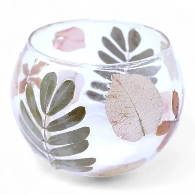 Portavelas de Vidrio Floral Natural - Cuenco - Primavera (8x10cm)