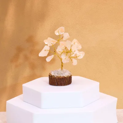 Mini árbol de piedras preciosas sobre base de madera - Cuarzo de roca (15 piedras)