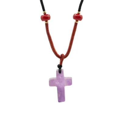 Collar de cuerda Colgante de Piedra Preciosa - Cruz de Amatista