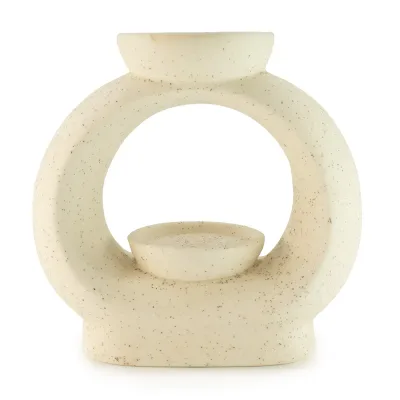 Quemador de aceite cerámico Zen - Gran ovalado de color guijarro - Blanco marfil moteado