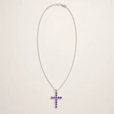 Colgante devocional indio - bañado en plata (cadena de 45 cm) - Crucifijo de amatista