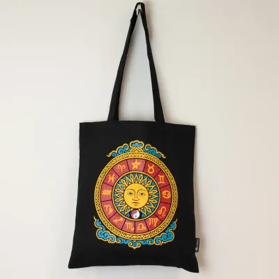 Bolso tote icónico y clásico - Sol del Zodíaco - Negro 6 oz