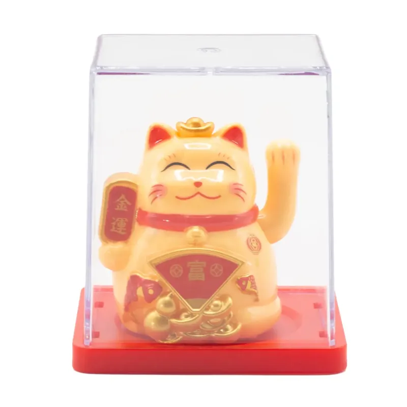 Mini Gato de la Suerte en Caja con Energía Solar - Amarillo