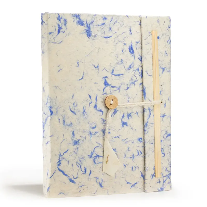 Cuaderno de algodón azul mixto Lokta grande (21x15cm) - 45 hojas - incluye marcador