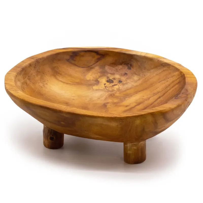 Frutero de madera de teca lisa sobre patas - 30x23x10cm