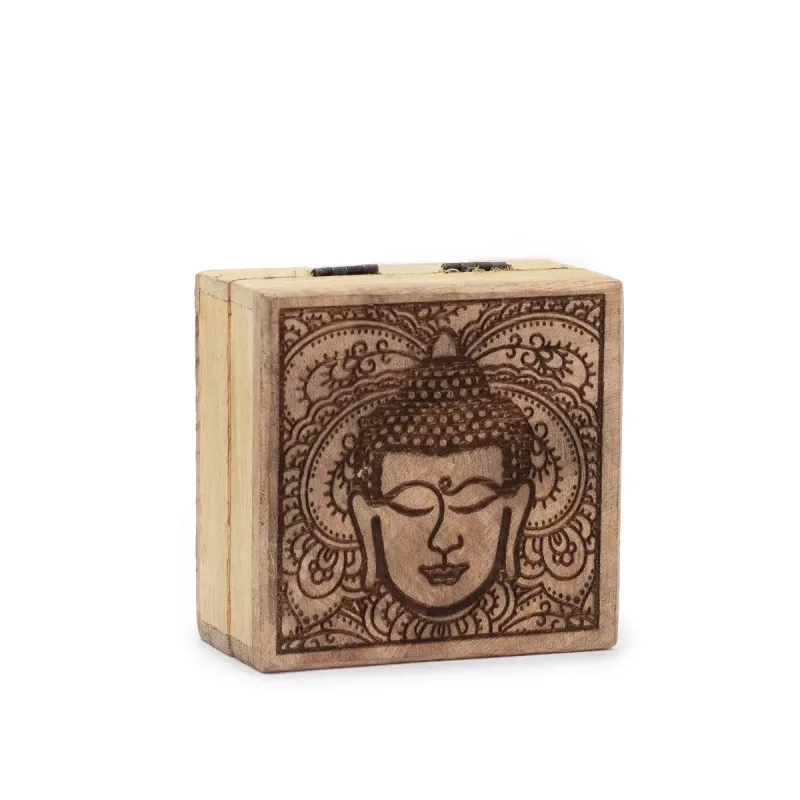 Caja Cuadrada Pequeña 10x10x4.2cm - Cara de Buda Grabado Negro