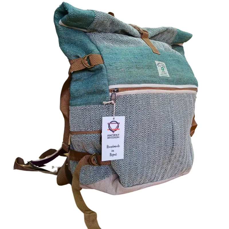 Mochila enrollable Trekking de cáñamo - Salvia