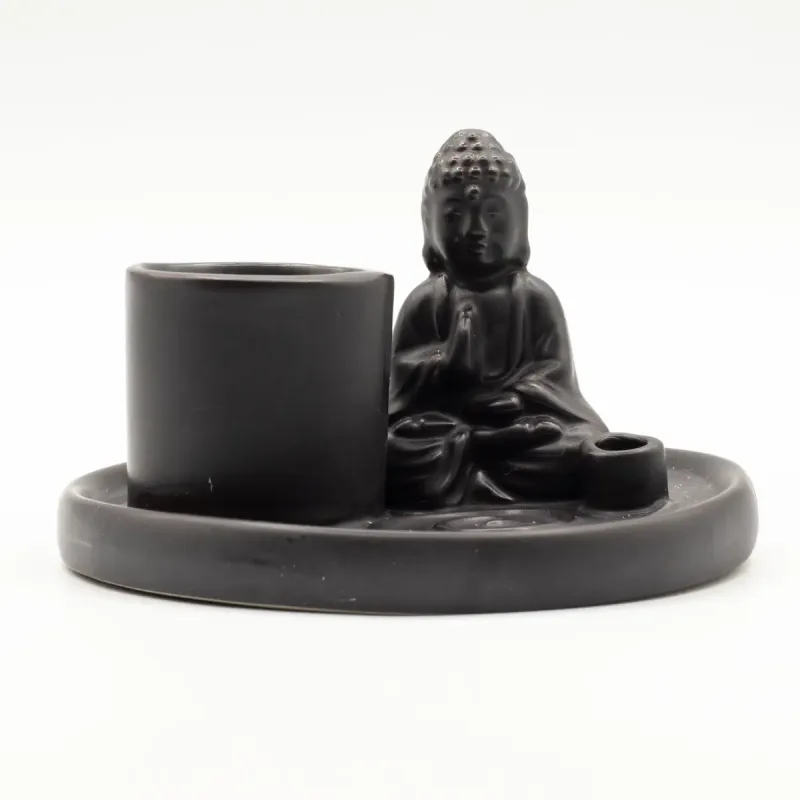 Plato de incienso de Buda multifuncional - cerámica negra mate