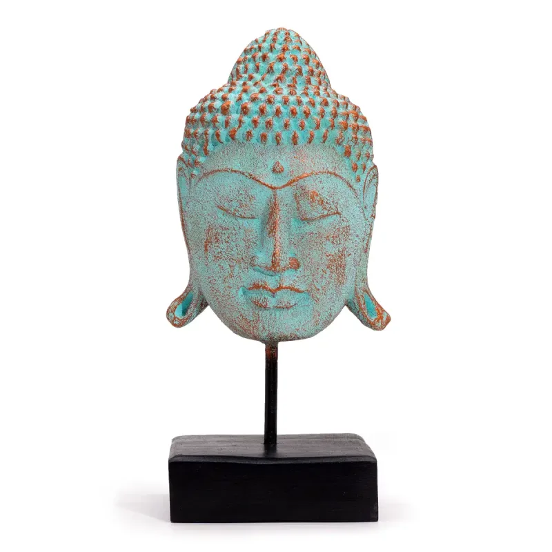 Cabeza de Buda Serenidad Grande sobre Soporte - Cobre Verde