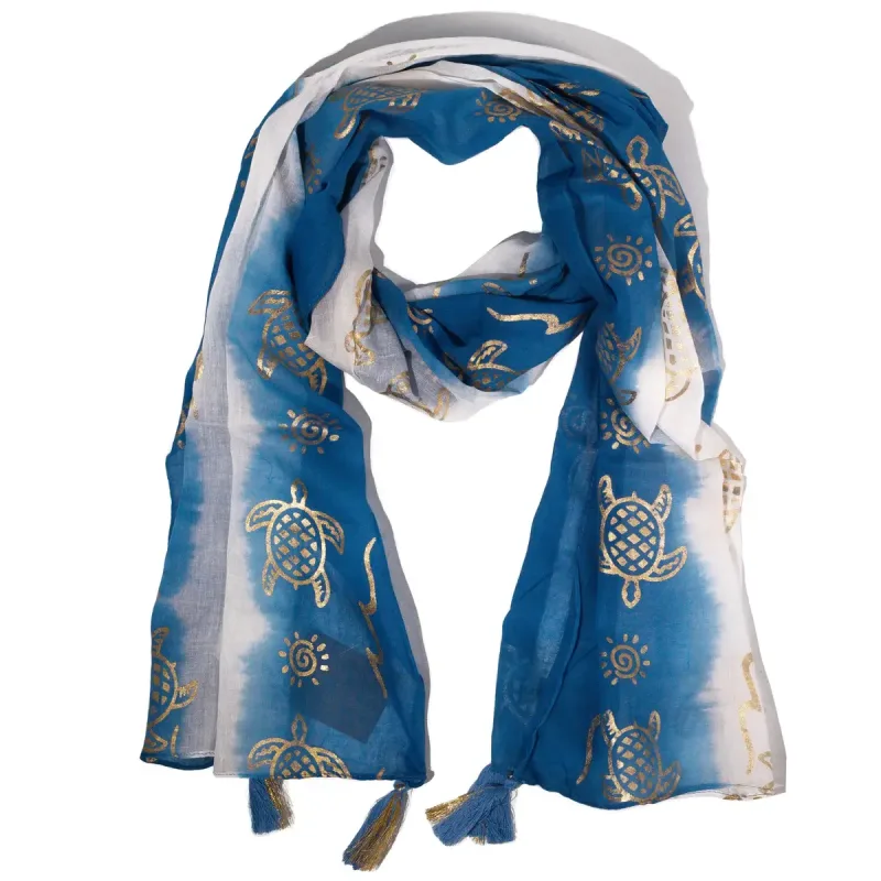 Nomad Sari Pañuelo de verano con estampado de tortugas - Azul mar (180x50 cm)