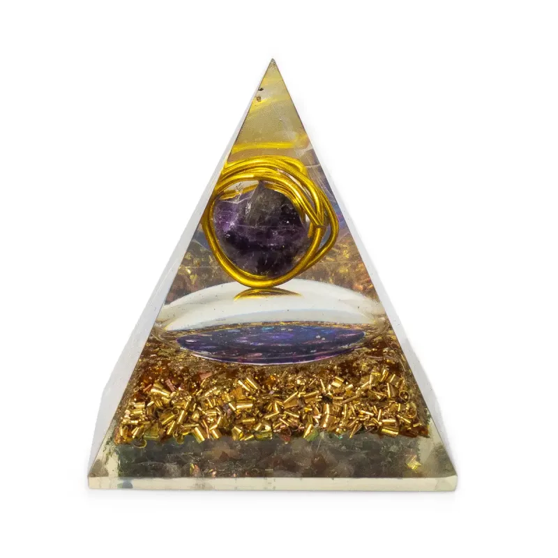 Med Organite Pirámides 7x6 cm - Amatista envuelta - Virutas de cobre
