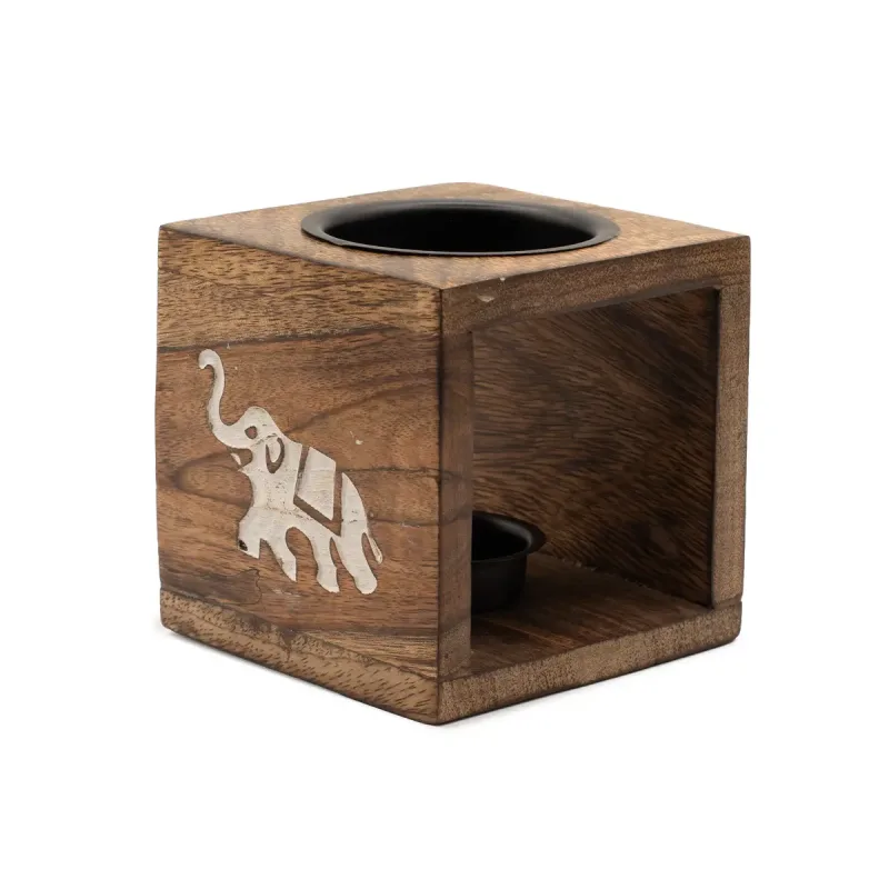 Quemador de aceite de madera de mango cuadrado  - Elefante