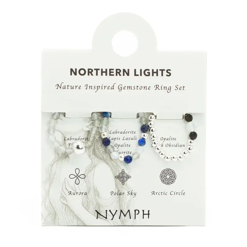 Conjunto de anillos con gema de espíritu ninfa - Auroras boreales