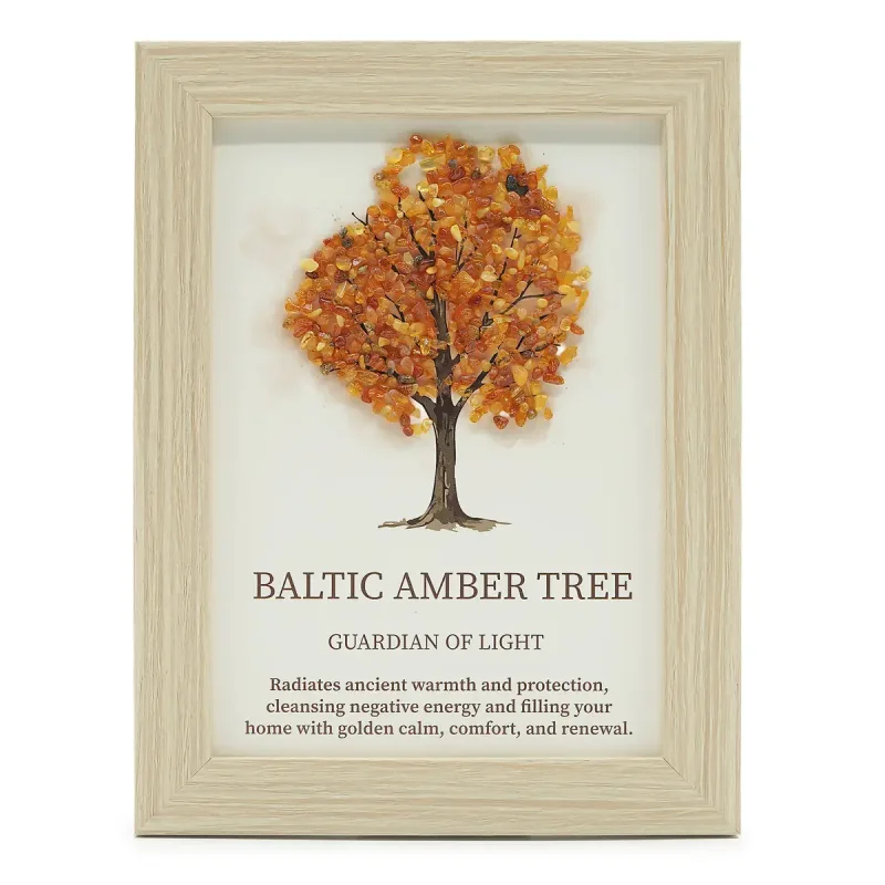 Cuadro de piedra preciosa - Árbol de la Vida - ámbar báltico (20x14.7x1cm)