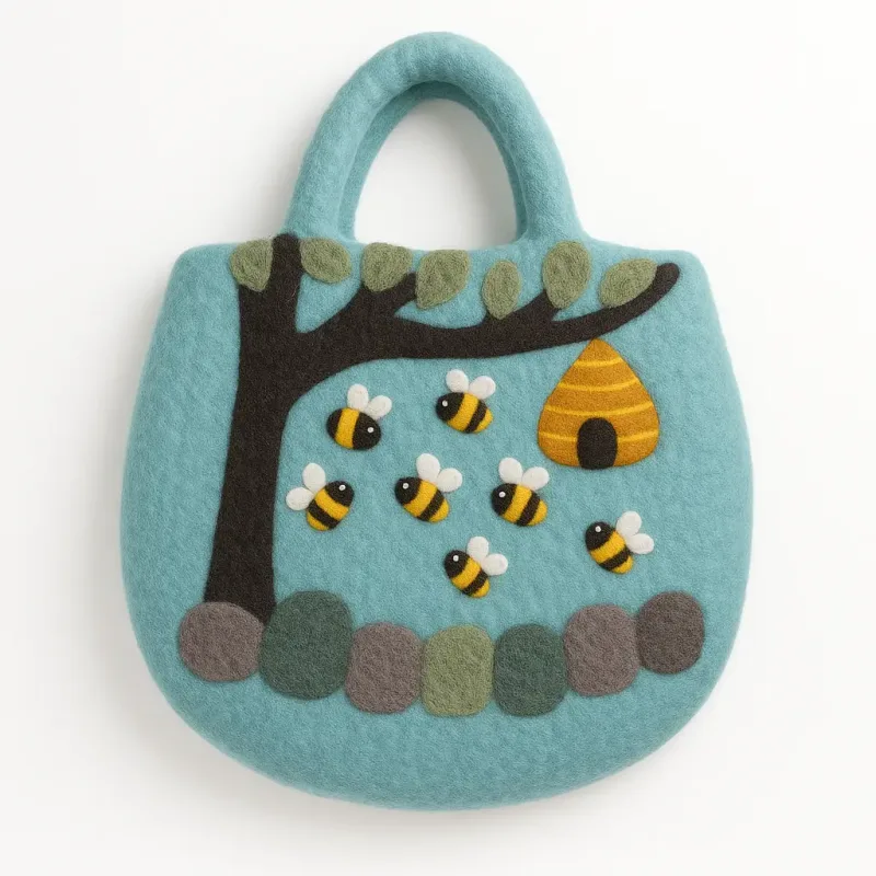Bolsa de fieltro con forma de árbol y colmena - 35 x 27 cm