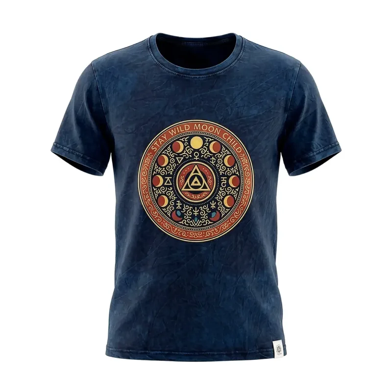 Camiseta de algodón lavado a piedra Nomad Sari - Mantente Salvaje, Hijo de la Luna - Azul - Pequeño
