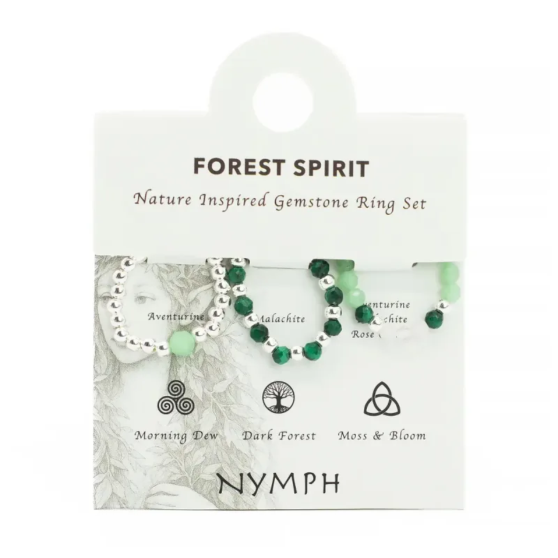 Conjunto de anillos con gema de espíritu ninfa - Espíritu del Bosque