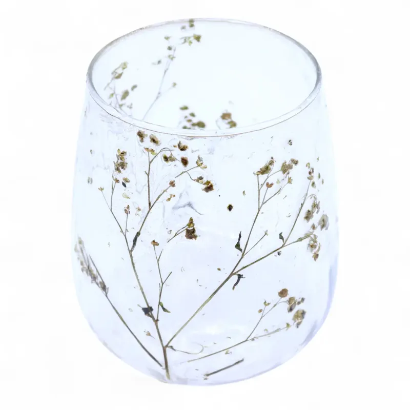 Portavelas de Vidrio floral natural - Jarrón - Margarita - (12x11cm)