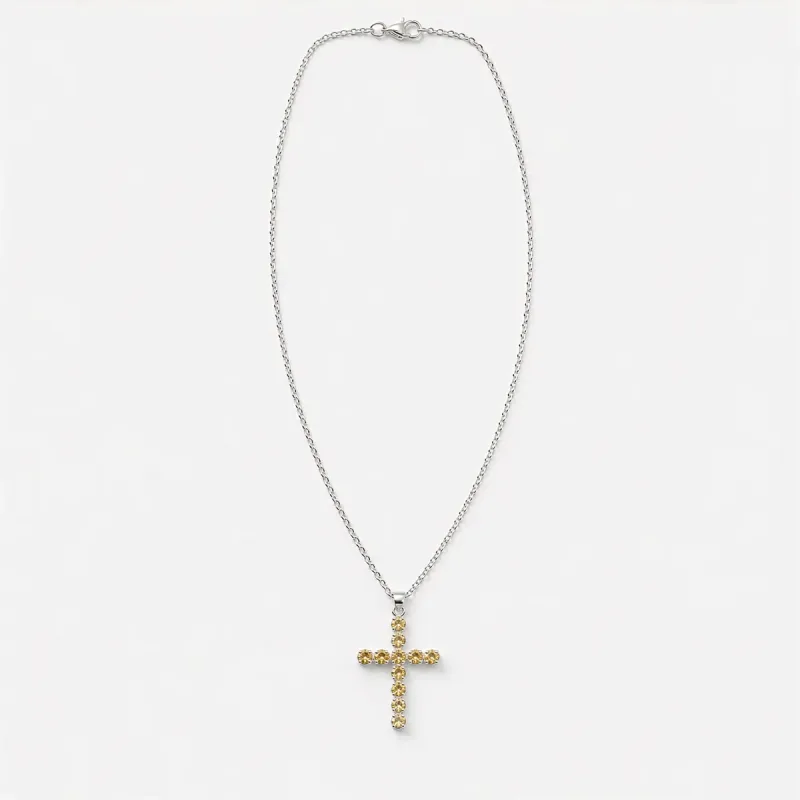 Colgante devocional indio - plateado (cadena de 45 cm) - crucifijo de citrino