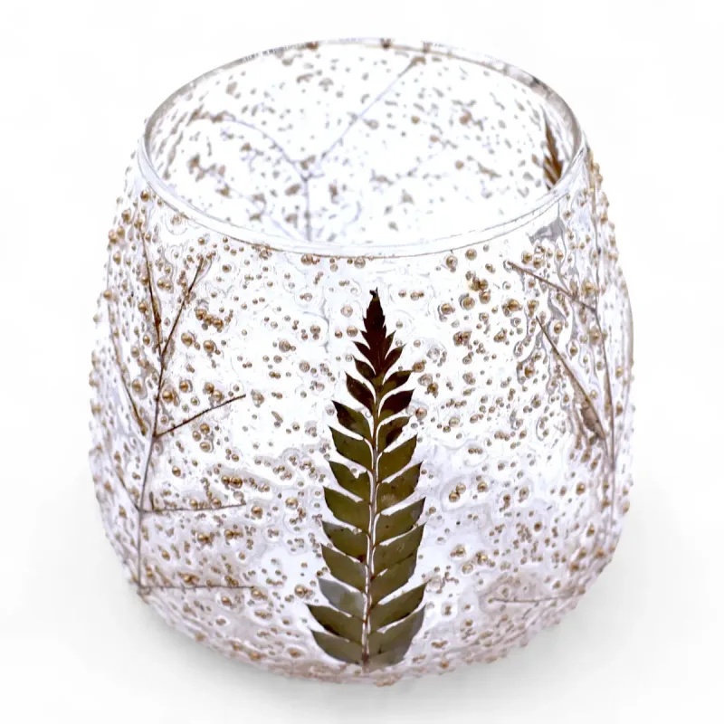 Portavelas recto de Vidrio floral natural - Pino (10x9cm)