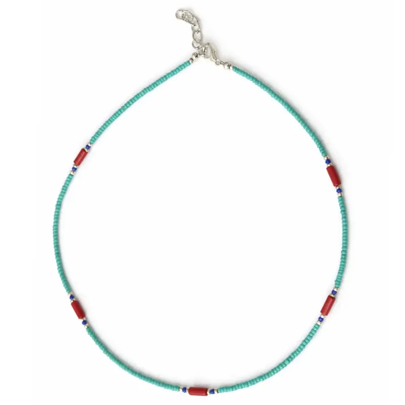 Turquesa nepalí y coralita de alta calidad - Collar con detalle de lapislázuli - (42cm)