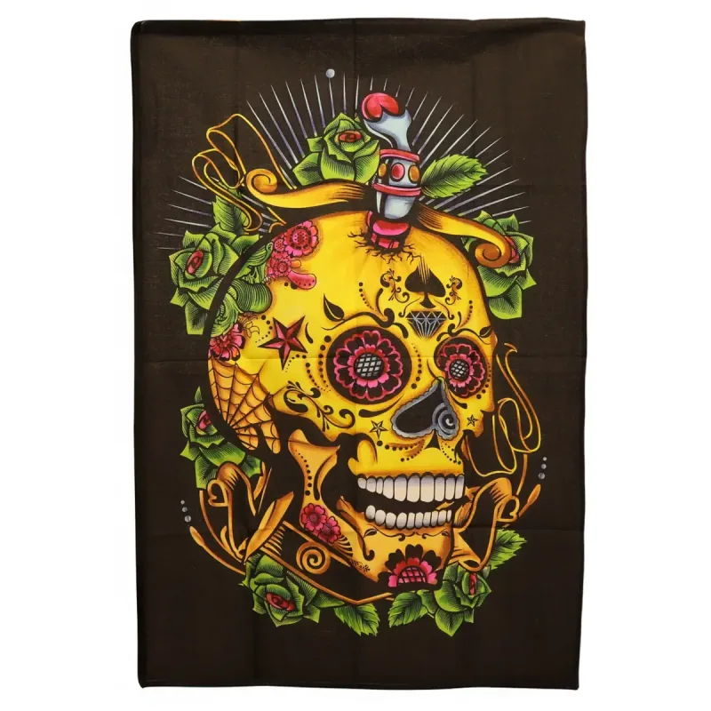 Arte mural de algodón (70x110cm) - Calavera del Día de los Muertos