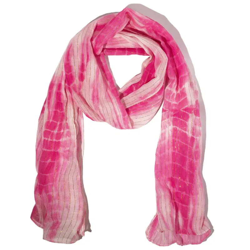 Nomad Sari Bufanda rosa brillante para fiestas – Hilo dorado (180×50 cm)