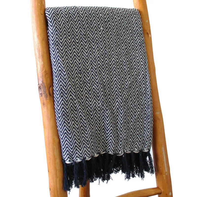 Mantas bohemias de confort - Zigzag azul marino