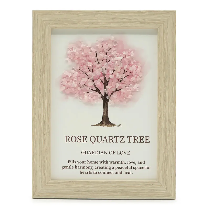 Cuadro de piedra preciosa - Árbol de la Vida - Cuarzo rosa (20x14.7x1cm)