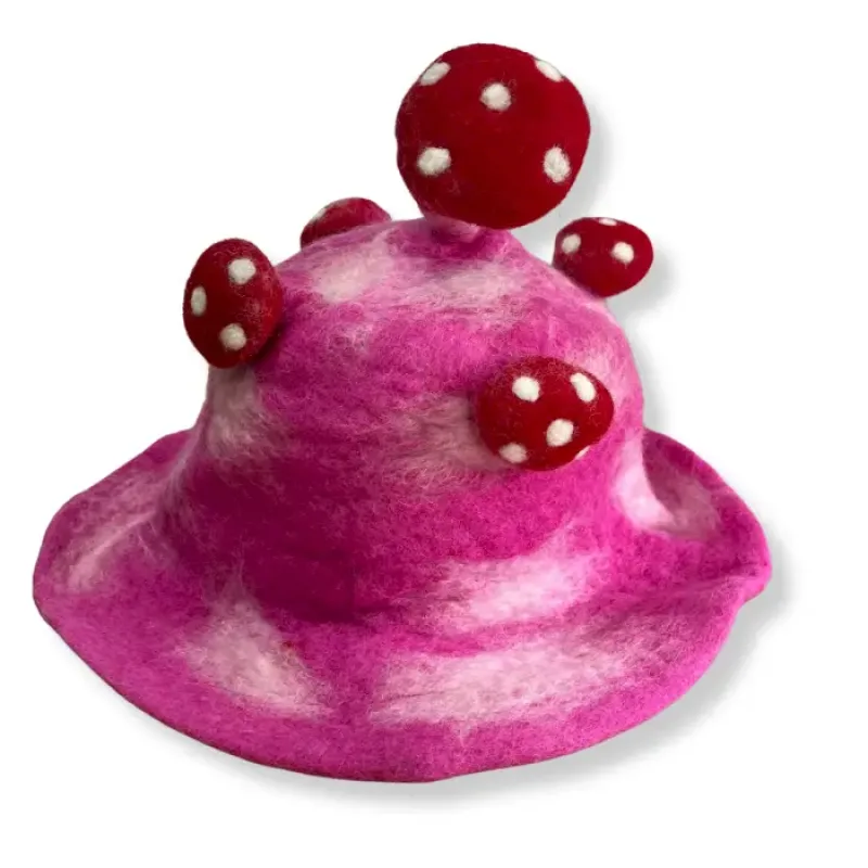 Sombrero de hongo de fieltro - Rosa impactante