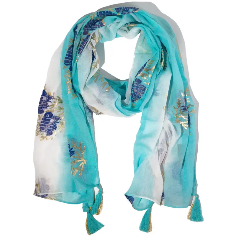 Pañuelo Nomad Sari Aqua Fish – turquesa (180x50cm)