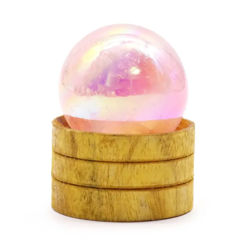 Esfera de cristal de cuarzo rosa de 40 mm con titanio y soporte