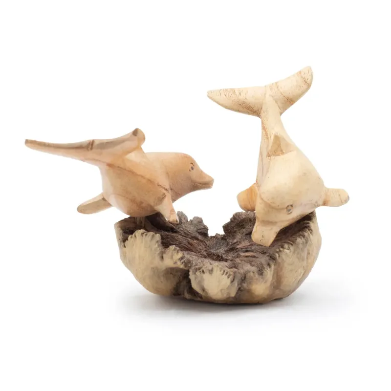 Talla de arte en madera Parasite hecha a mano - Delfines jugando