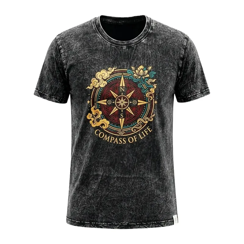 Nomad Sari Camiseta de algodón lavado a piedra - Brújula de la vida - Gris carbón - Pequeño